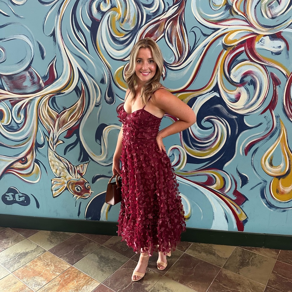 Lulus | Burgundy Butterfly Midi Party Dress